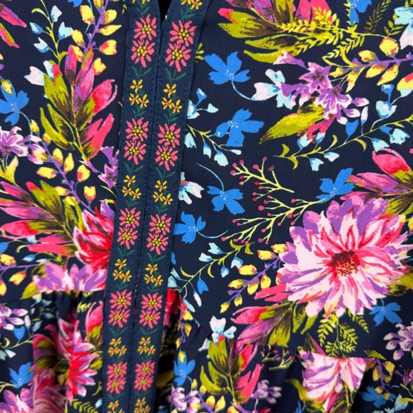 Pioneer Woman Embroidered‎ Floral Tunic Top Medium Multicolor Peasant Boho Chic - Picture 2 of 9